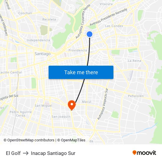 El Golf to Inacap Santiago Sur map