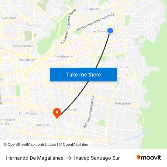 Hernando De Magallanes to Inacap Santiago Sur map