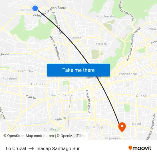 Lo Cruzat to Inacap Santiago Sur map