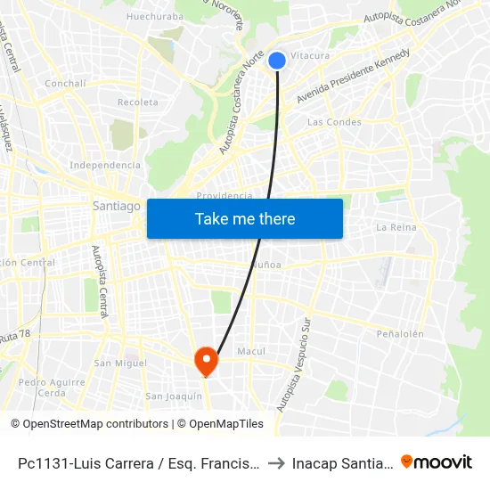 Pc1131-Luis Carrera / Esq. Francisco De Aguirre to Inacap Santiago Sur map