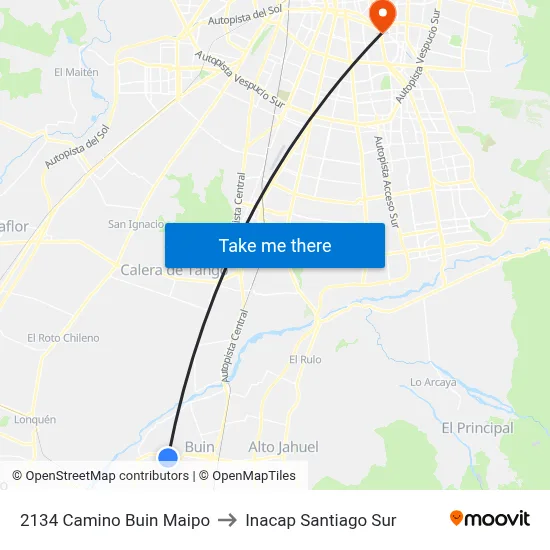 2134 Camino Buin Maipo to Inacap Santiago Sur map