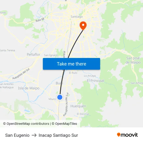 San Eugenio to Inacap Santiago Sur map