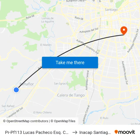 Pr-Pf113 Lucas Pacheco Esq. Calle Uno to Inacap Santiago Sur map