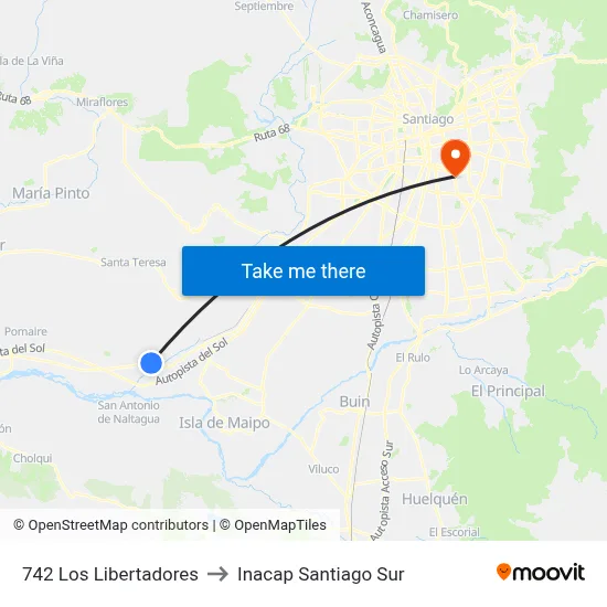 742 Los Libertadores to Inacap Santiago Sur map