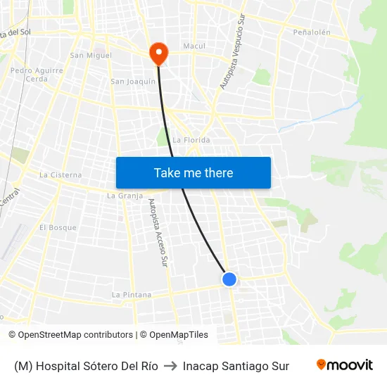 (M) Hospital Sótero Del Río to Inacap Santiago Sur map