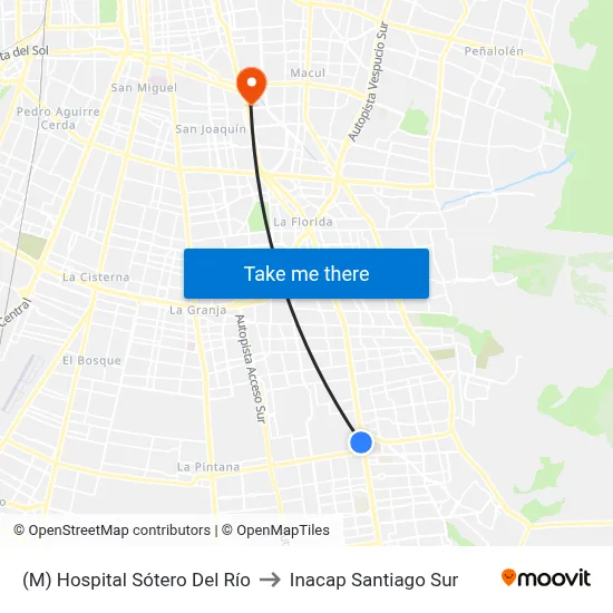 (M) Hospital Sótero Del Río to Inacap Santiago Sur map