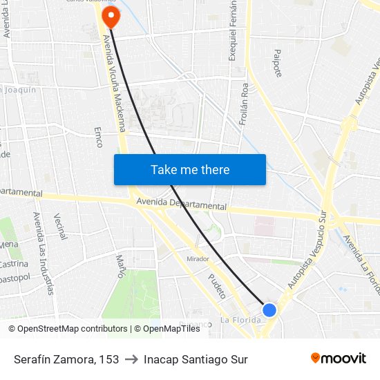 Serafín Zamora, 153 to Inacap Santiago Sur map