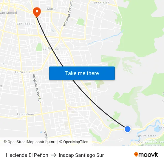 Hacienda El Peñon to Inacap Santiago Sur map