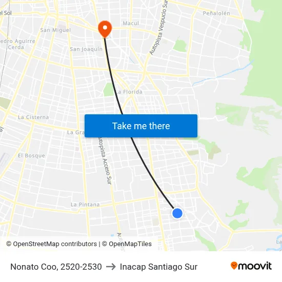 Nonato Coo, 2520-2530 to Inacap Santiago Sur map