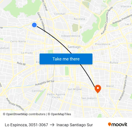 Lo Espinoza, 3051-3067 to Inacap Santiago Sur map