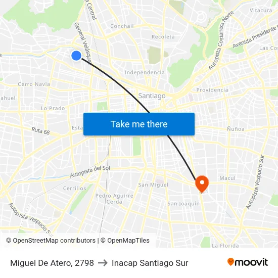 Miguel De Atero, 2798 to Inacap Santiago Sur map