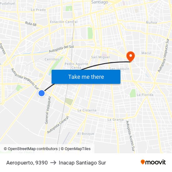 Aeropuerto, 9390 to Inacap Santiago Sur map