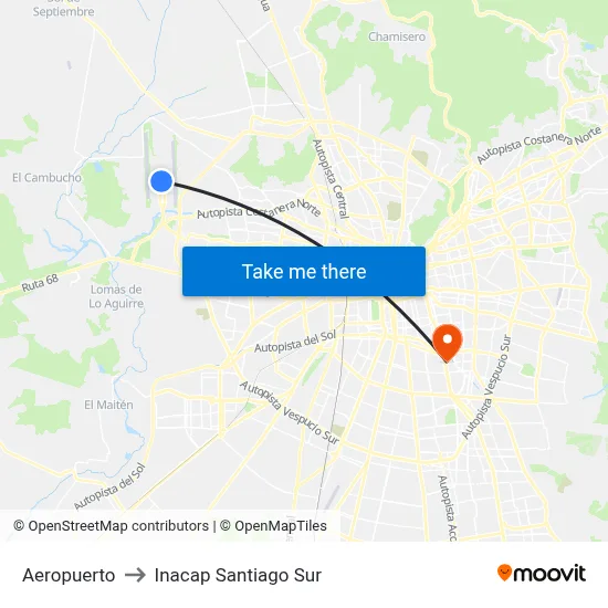 Aeropuerto to Inacap Santiago Sur map