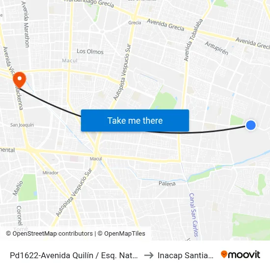 Pd1622-Avenida Quilín / Esq. Natalia Larraín to Inacap Santiago Sur map