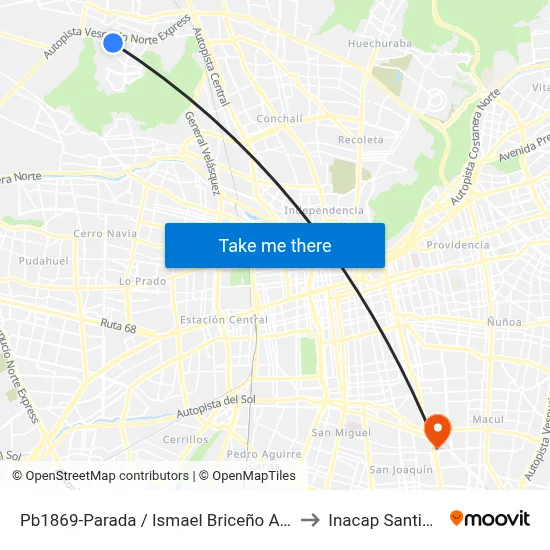 Pb1869-Parada / Ismael Briceño Altura Del 1500 to Inacap Santiago Sur map