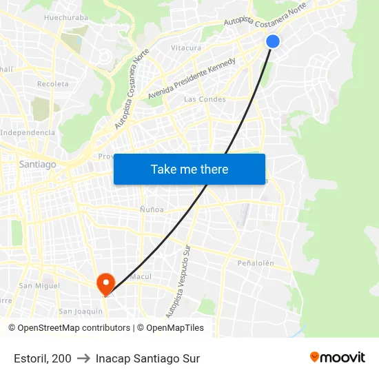 Estoril, 200 to Inacap Santiago Sur map