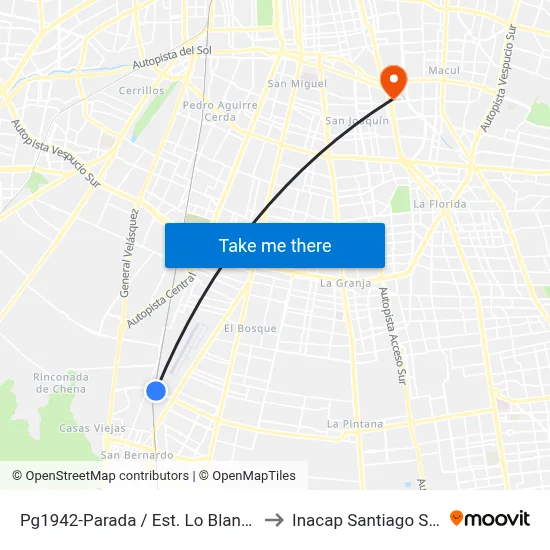 Pg1942-Parada / Est. Lo Blanco to Inacap Santiago Sur map