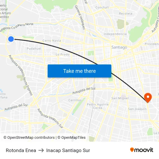 Rotonda Enea to Inacap Santiago Sur map