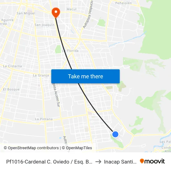 Pf1016-Cardenal C. Oviedo / Esq. Barceloneta 1 Pte. to Inacap Santiago Sur map
