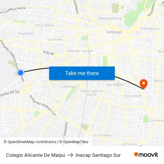 Colegio Alicante De Maipú to Inacap Santiago Sur map