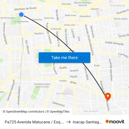 Pa725-Avenida Matucana / Esq. Rosas to Inacap Santiago Sur map