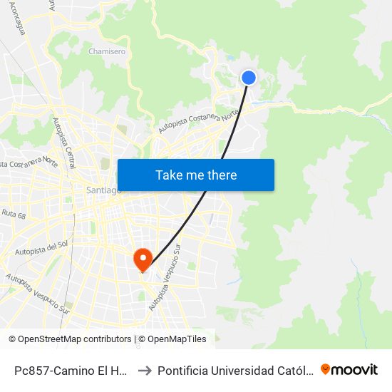 Pc857-Camino El Huinganal / Esq. Gino Girardi to Pontificia Universidad Católica De Chile - Campus San Joaquín map