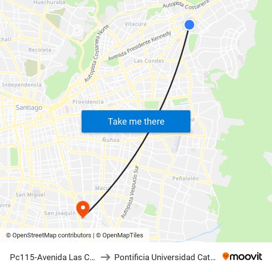 Pc115-Avenida Las Condes / Esq. Psje. Las Condes to Pontificia Universidad Católica De Chile - Campus San Joaquín map