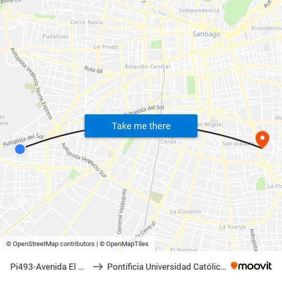 Pi493-Avenida El Olimpo / Esq. Asunción to Pontificia Universidad Católica De Chile - Campus San Joaquín map