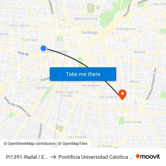 Pi1391-Radal / Esq. Buzo Sobenes to Pontificia Universidad Católica De Chile - Campus San Joaquín map