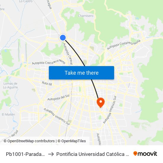 Pb1001-Parada / Cruce Quilicura to Pontificia Universidad Católica De Chile - Campus San Joaquín map