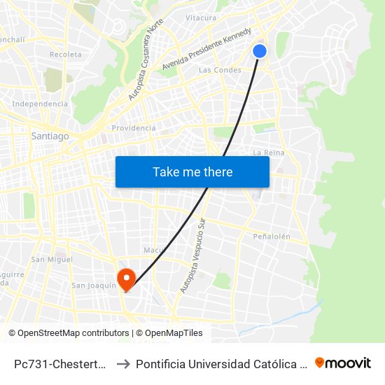 Pc731-Chesterton / Esq. Bocaccio to Pontificia Universidad Católica De Chile - Campus San Joaquín map