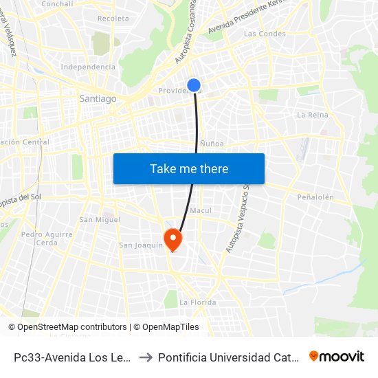 Pc33-Avenida Los Leones / Esq. Av. Eliodoro Yáñez to Pontificia Universidad Católica De Chile - Campus San Joaquín map