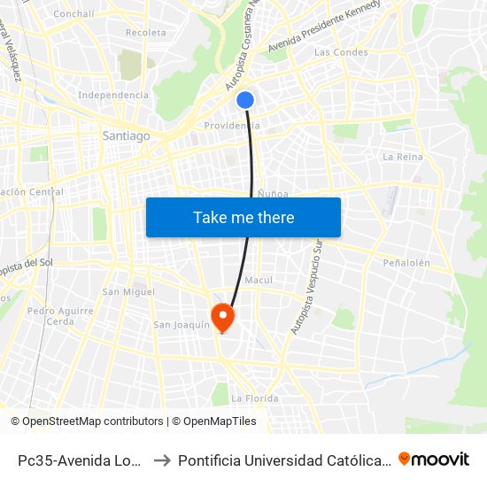 Pc35-Avenida Los Leones / Esq. Lota to Pontificia Universidad Católica De Chile - Campus San Joaquín map