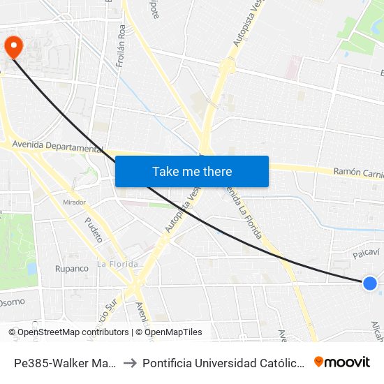 Pe385-Walker Martínez / Esq. Alicahue to Pontificia Universidad Católica De Chile - Campus San Joaquín map