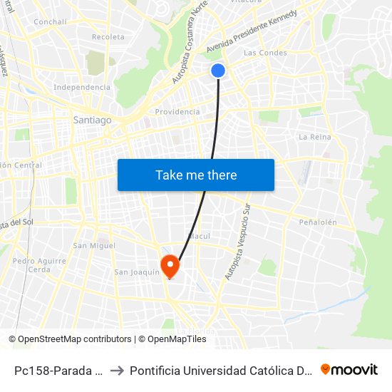 Pc158-Parada / (M) Alcántara to Pontificia Universidad Católica De Chile - Campus San Joaquín map