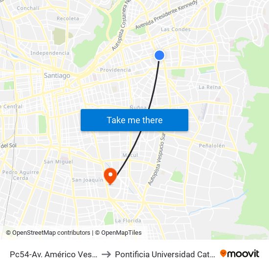 Pc54-Av. Américo Vespucio / Esq. Av. Cristóbal Colón to Pontificia Universidad Católica De Chile - Campus San Joaquín map