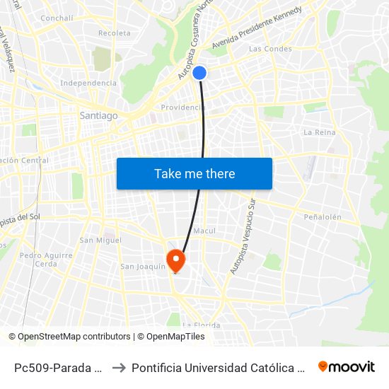 Pc509-Parada 5 / (M) Tobalaba to Pontificia Universidad Católica De Chile - Campus San Joaquín map