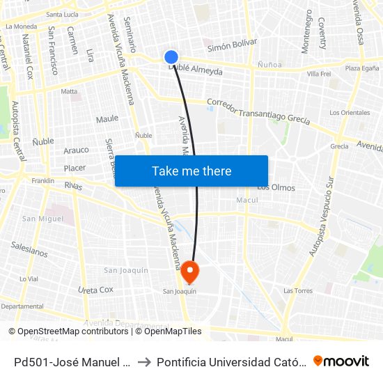 Pd501-José Manuel Infante / Esq. Av. Irarrázaval to Pontificia Universidad Católica De Chile - Campus San Joaquín map