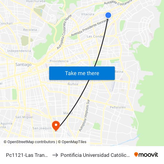 Pc1121-Las Tranqueras / Esq. Virginia to Pontificia Universidad Católica De Chile - Campus San Joaquín map