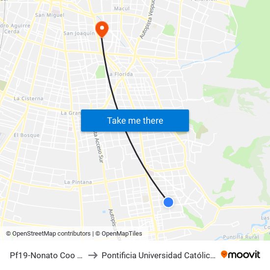 Pf19-Nonato Coo / Esq. Caleta Barquito to Pontificia Universidad Católica De Chile - Campus San Joaquín map