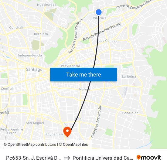 Pc653-Sn. J. Escrivá De Balaguer / Esq. Dr. Luis Batlle B. to Pontificia Universidad Católica De Chile - Campus San Joaquín map