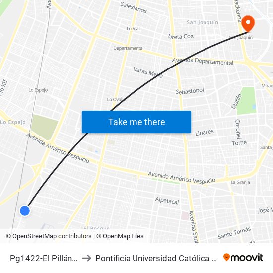 Pg1422-El Pillán / Esq. Ochagavía to Pontificia Universidad Católica De Chile - Campus San Joaquín map