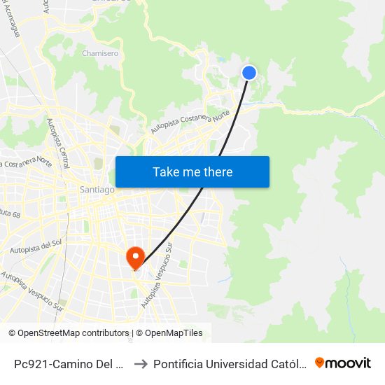 Pc921-Camino Del Sol / Esq. Camino Del Chin to Pontificia Universidad Católica De Chile - Campus San Joaquín map
