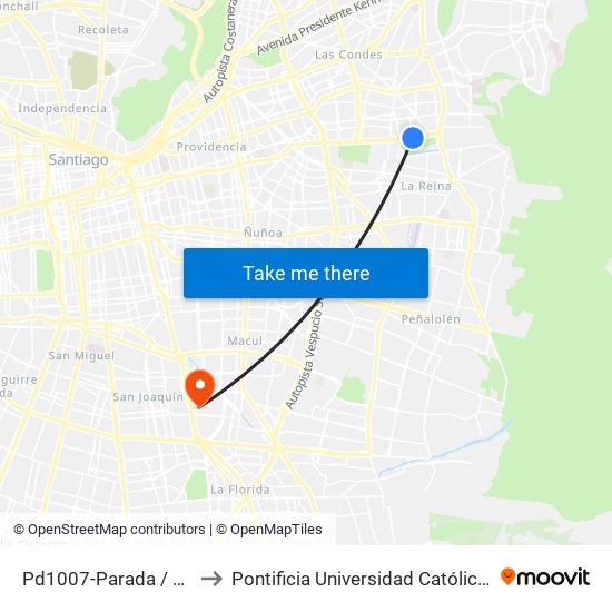 Pd1007-Parada / Parque Padre Hurtado to Pontificia Universidad Católica De Chile - Campus San Joaquín map