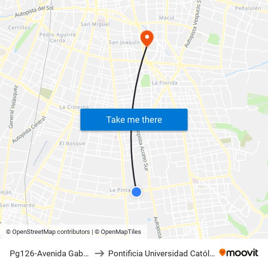 Pg126-Avenida Gabriela / Esq. Avenida Juanita to Pontificia Universidad Católica De Chile - Campus San Joaquín map