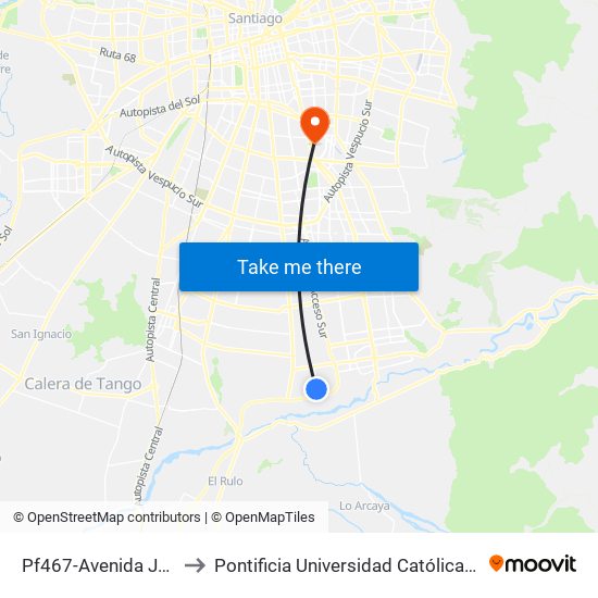 Pf467-Avenida Juanita / Esq. Weber to Pontificia Universidad Católica De Chile - Campus San Joaquín map