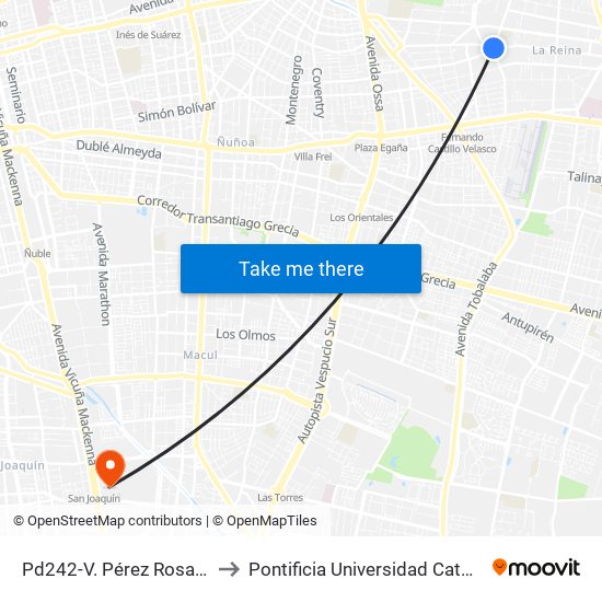 Pd242-V. Pérez Rosales / Esq. Avenida Echeñique to Pontificia Universidad Católica De Chile - Campus San Joaquín map