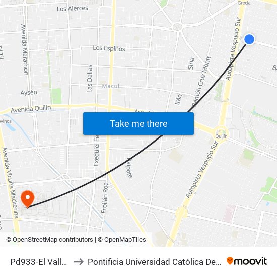 Pd933-El Valle / Esq. Istmo to Pontificia Universidad Católica De Chile - Campus San Joaquín map