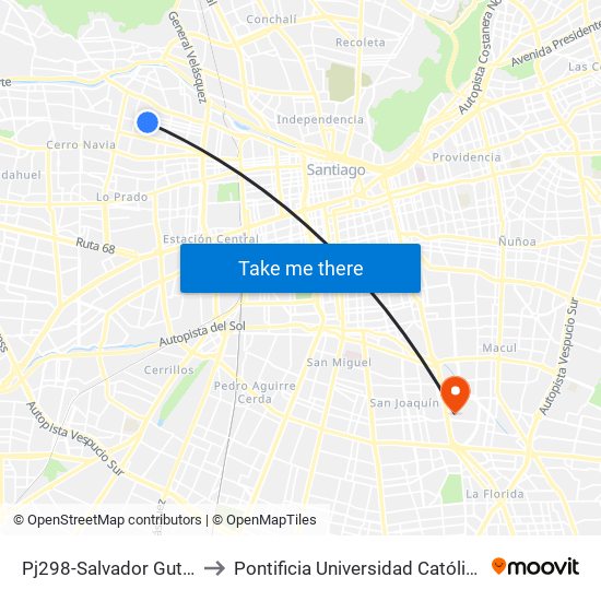 Pj298-Salvador Gutiérrez / Esq. Catamarca to Pontificia Universidad Católica De Chile - Campus San Joaquín map