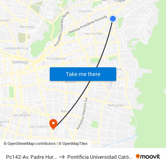 Pc142-Av. Padre Hurtado / Esq. Av. Las Condes to Pontificia Universidad Católica De Chile - Campus San Joaquín map